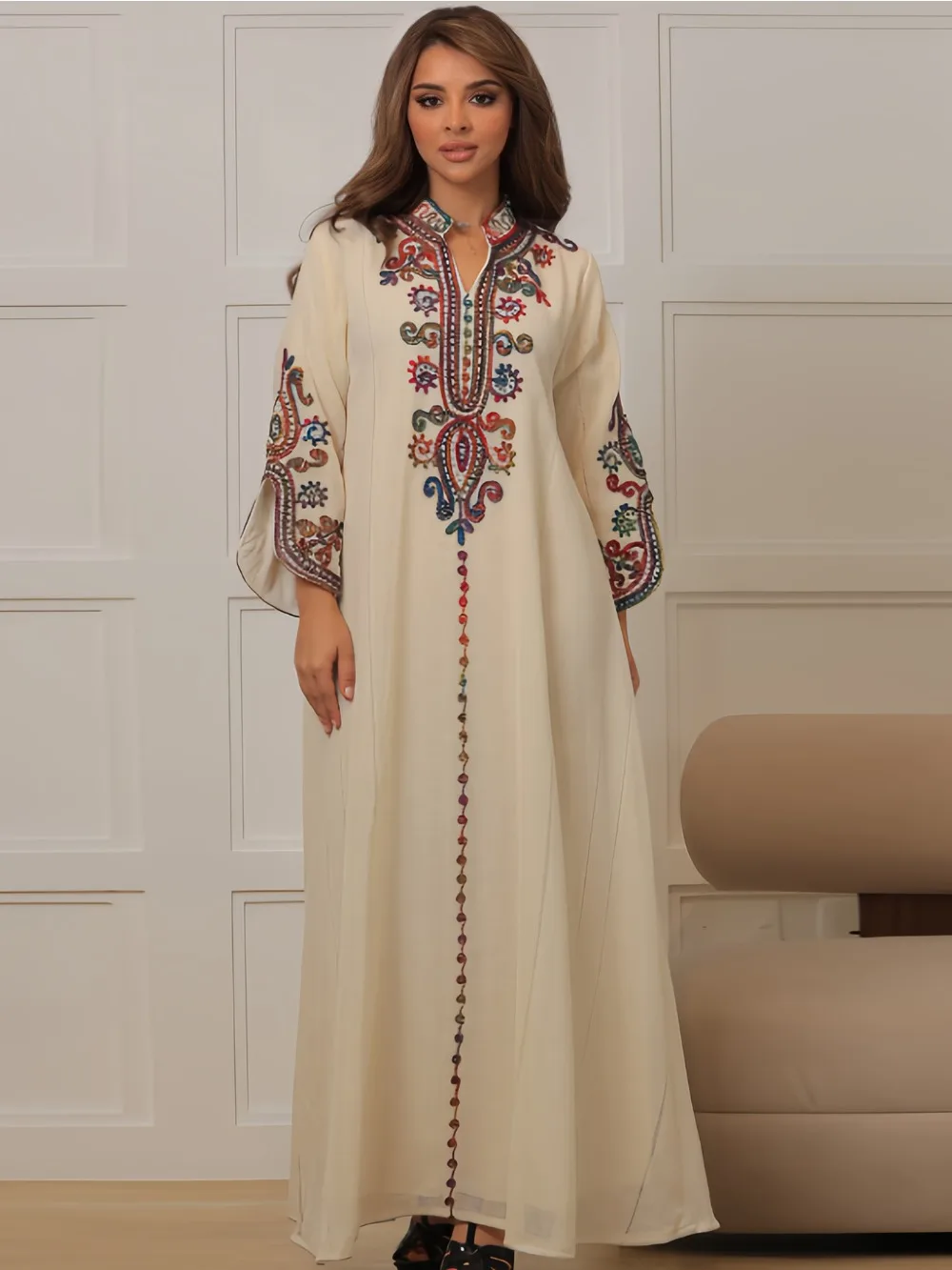 Embroidery Arabic - Muzułmańska abaja dla kobiet sukienki imprezowe