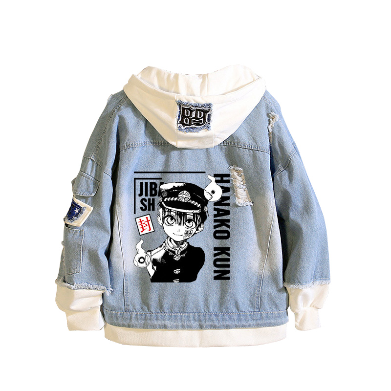 Embroidery Jacket Jeans - Toaleta Hanako-kun denimowa kurtka z kapturem