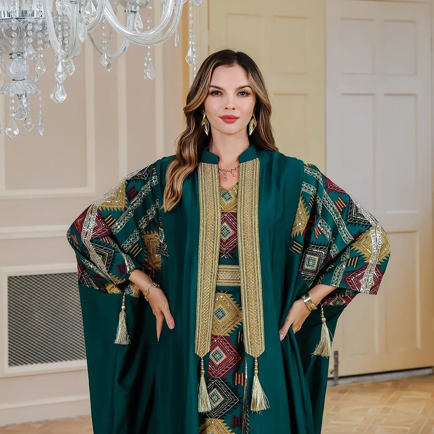 Embroidery Abaya - Abaya, swobodna muzułmańska długa szata dla