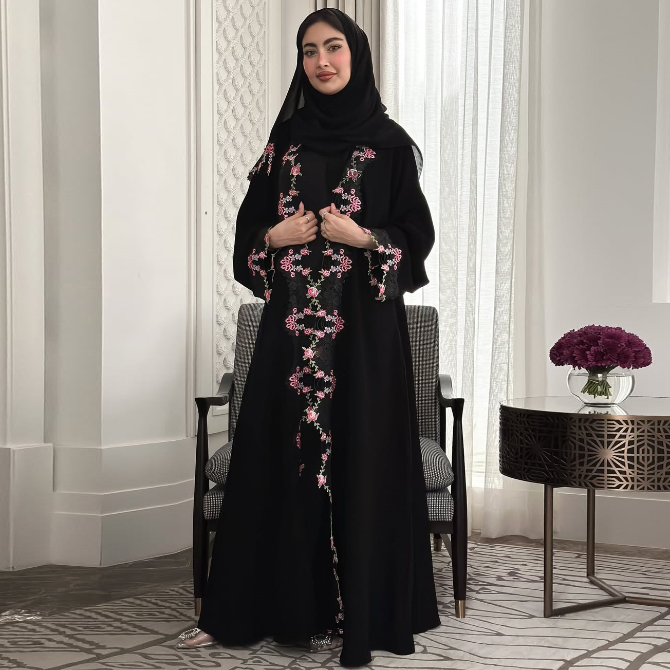 Embroidery Arabic - Muzułmańska Arabska Dubajska Letnia Nowa Czarna