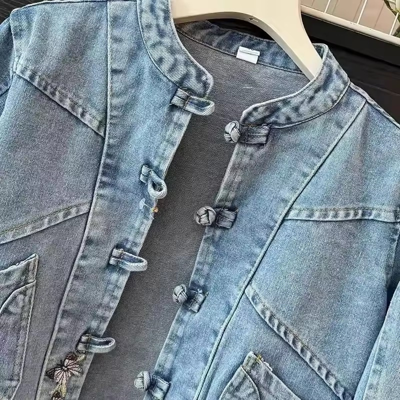 Embroidery Jacket Jeans - Damska kurtka jeansowa na wiosnę i