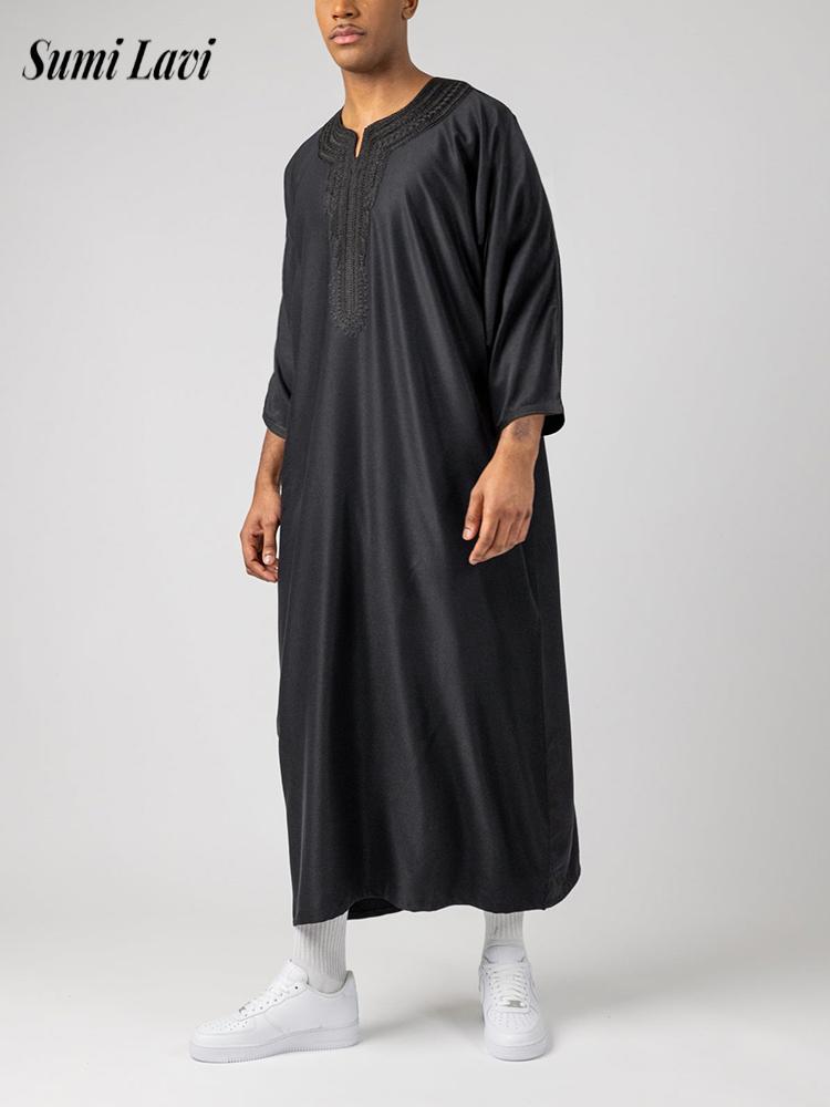 Embroidery Arabic - Letnia męska szata kaftan muzułmańska z