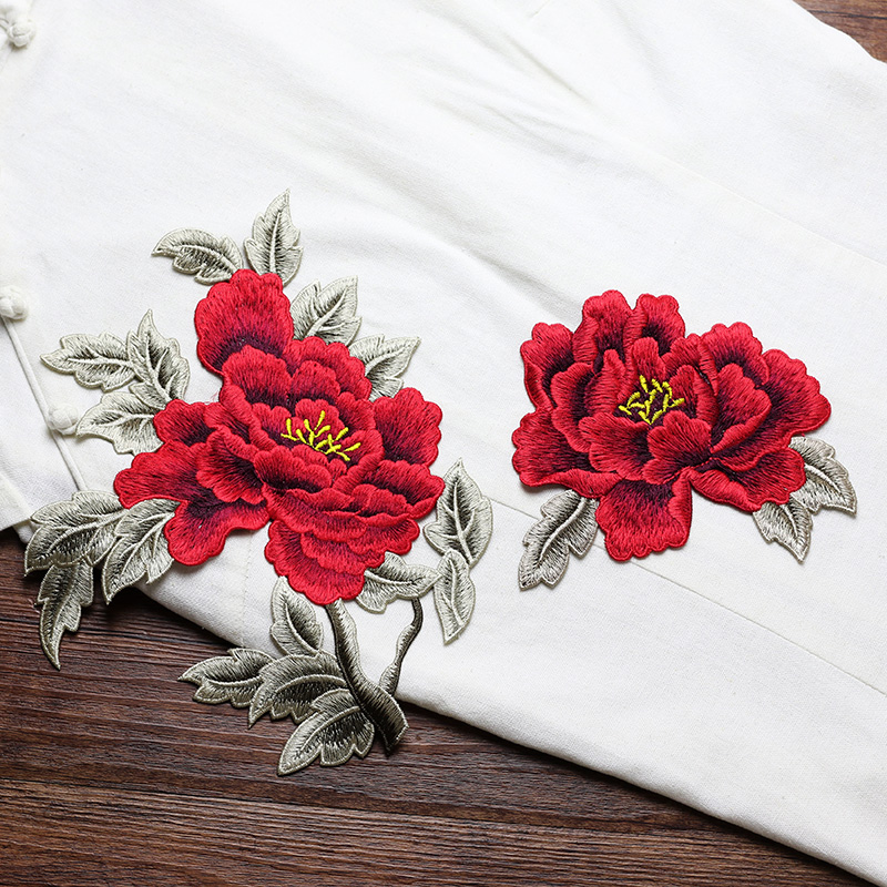 Embroidery Yellow Dress - 1 Para Czerwono-Różowo-Żółtych Naszywek z Haftowanymi