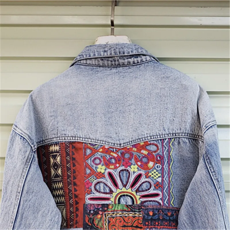 Embroidery Jacket Jeans - Damska kurtka jeansowa w stylu bohemy