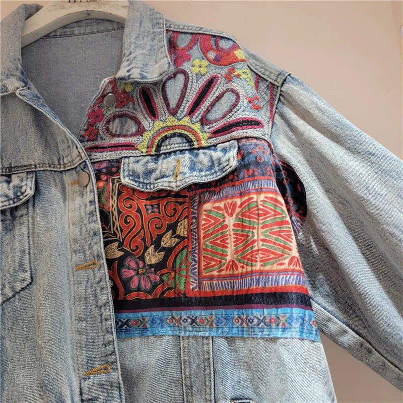 Embroidery Jacket Jeans - Damska kurtka jeansowa w stylu vintage,