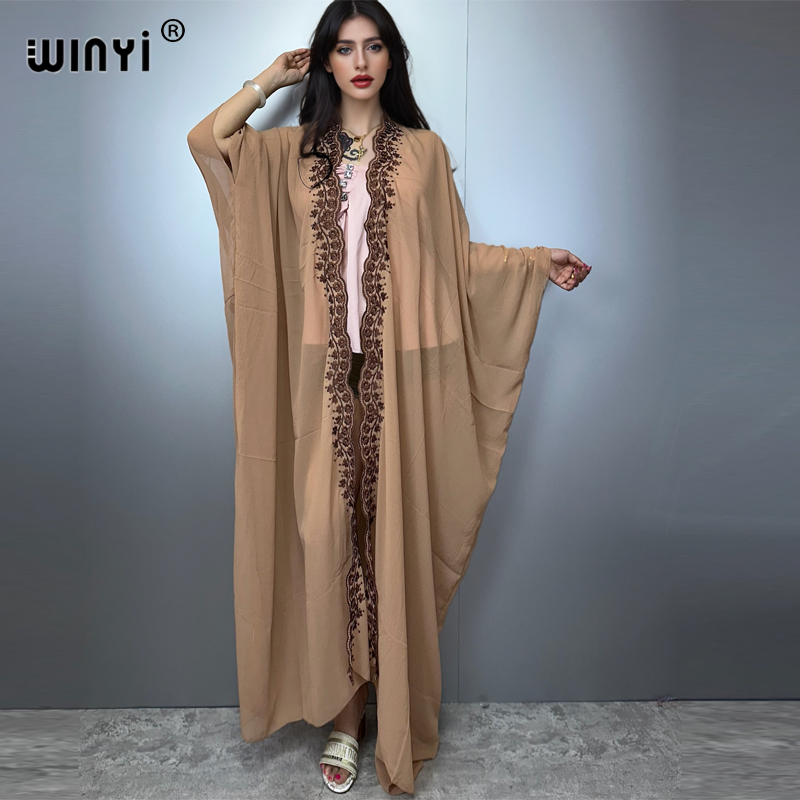 Embroidery Abaya - WINYI boho kimono szyfonowy haftowany sweter