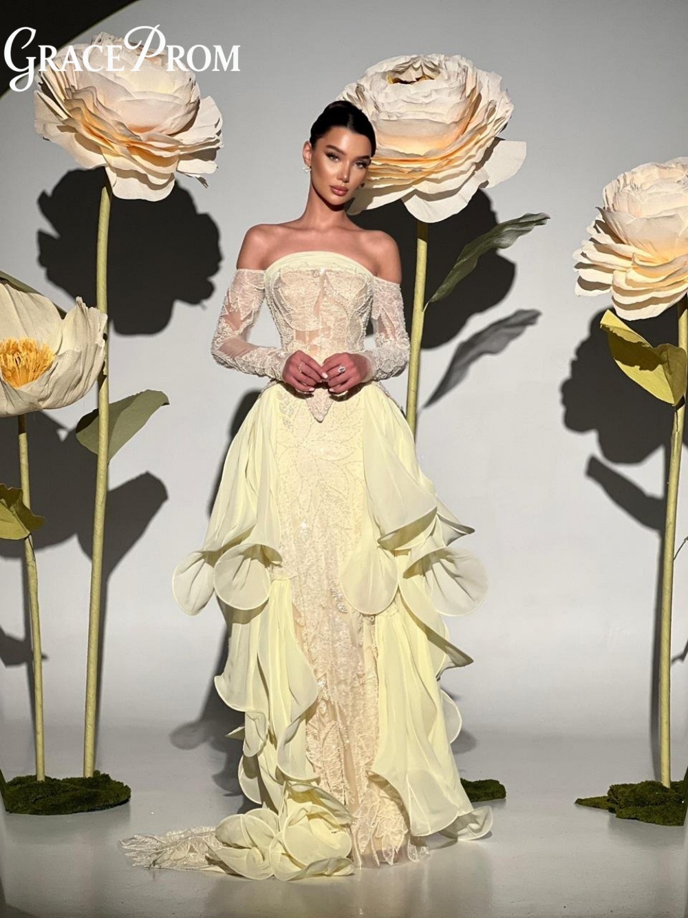 Embroidery Yellow Dress - Wykwintna Masłowożółta Sukienka na Bal 2026