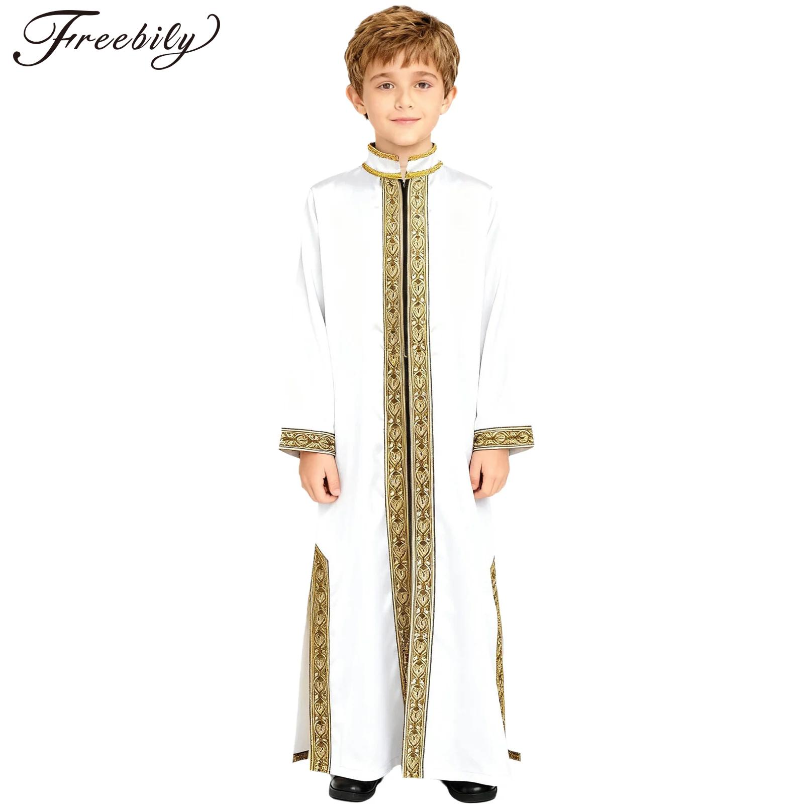 Embroidery Arabic - Chłopięce złote haftowane muzułmańskie szaty maxi,