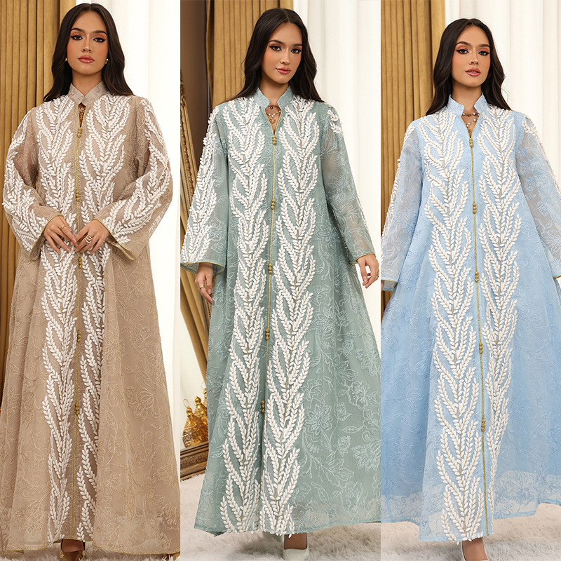 Embroidery Arabic - Sukienka Eid z siateczki, damska abaja,