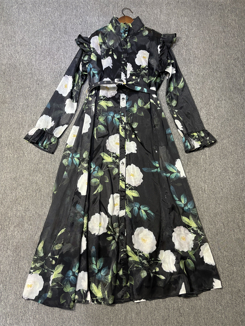 Embroidery Yellow Dress - Sukienka damska plus size 2026 czarno-żółta
