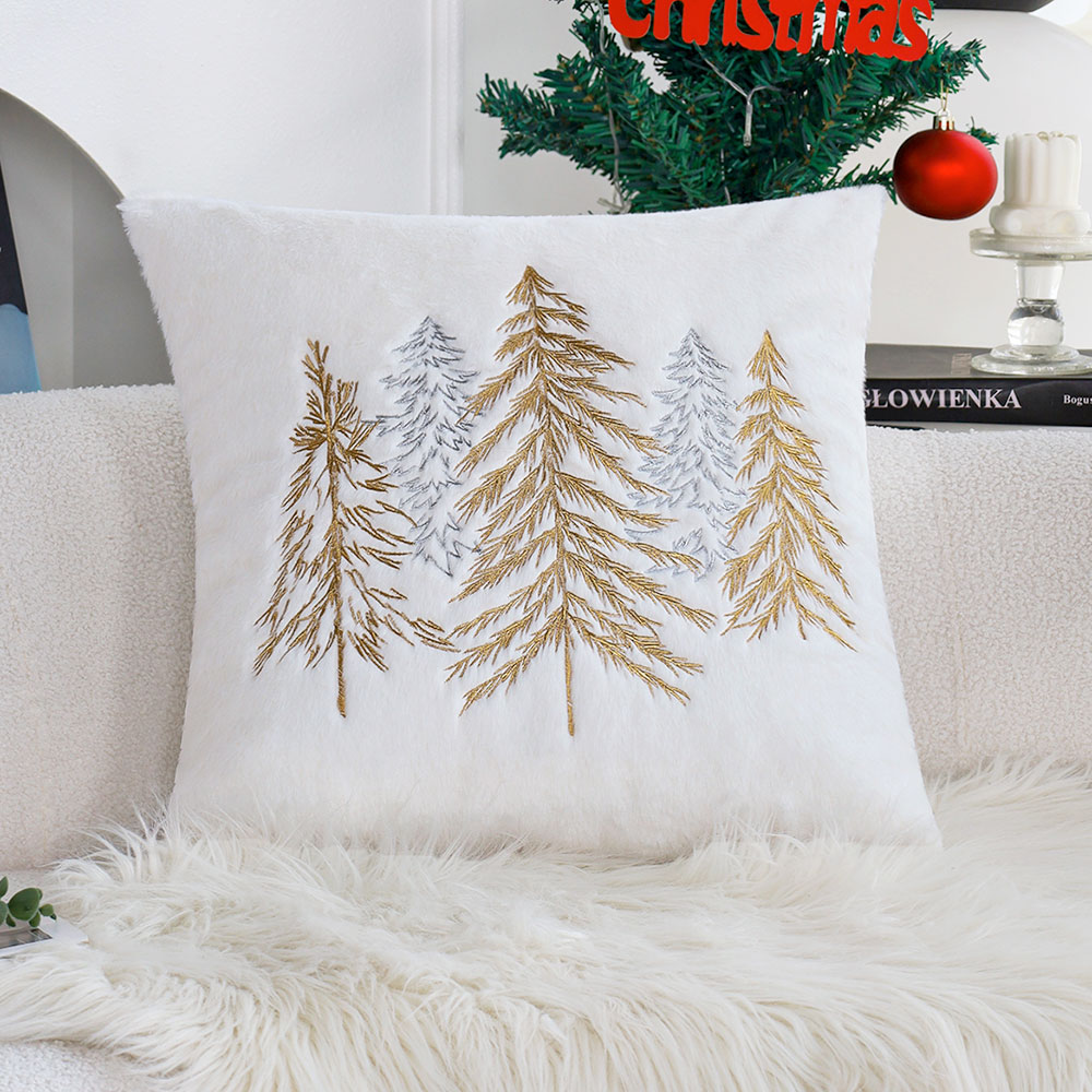 Embroidery Xmas Decorations - Poszewka na poduszkę z imitacji futra