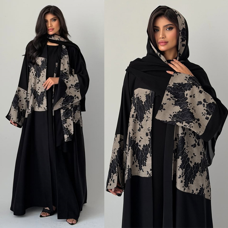 Embroidery Arabic - Damski Zestaw Eid Abaya Hidżab 2-częściowy