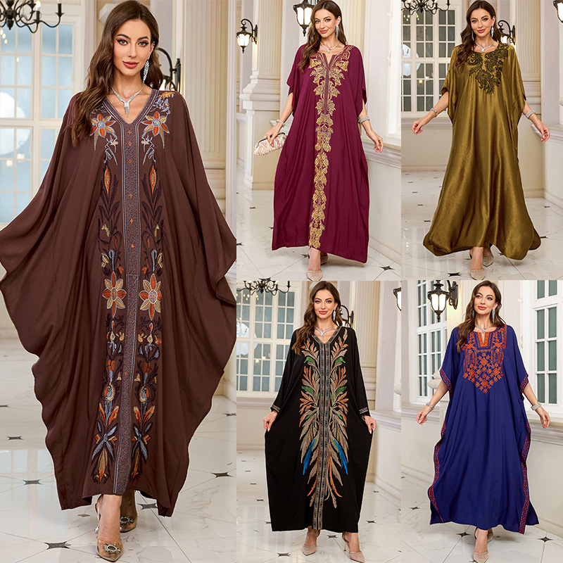 Embroidery Abaya - Damskie haftowane długie kaftany plus size,