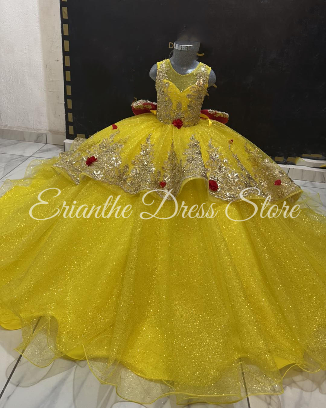 Embroidery Yellow Dress - Żółta sukienka dla dziewczynki na wesele