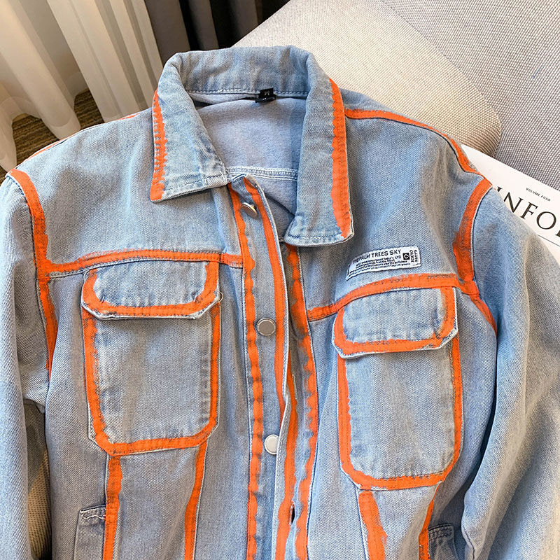 Retro Women Striped Graffiti C – Embroidery Jacket Jeans recenzja i cena