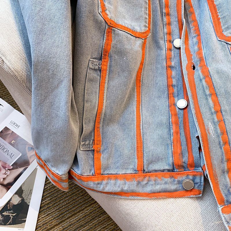 Retro Women Striped Graffiti C – Embroidery Jacket Jeans recenzja i cena
